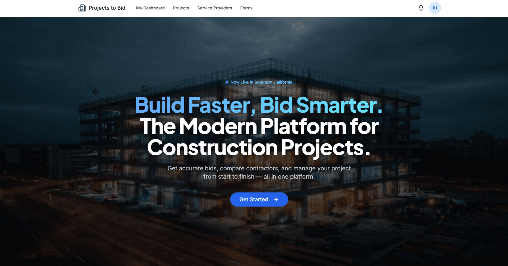 ProjectsToBid landing page hero